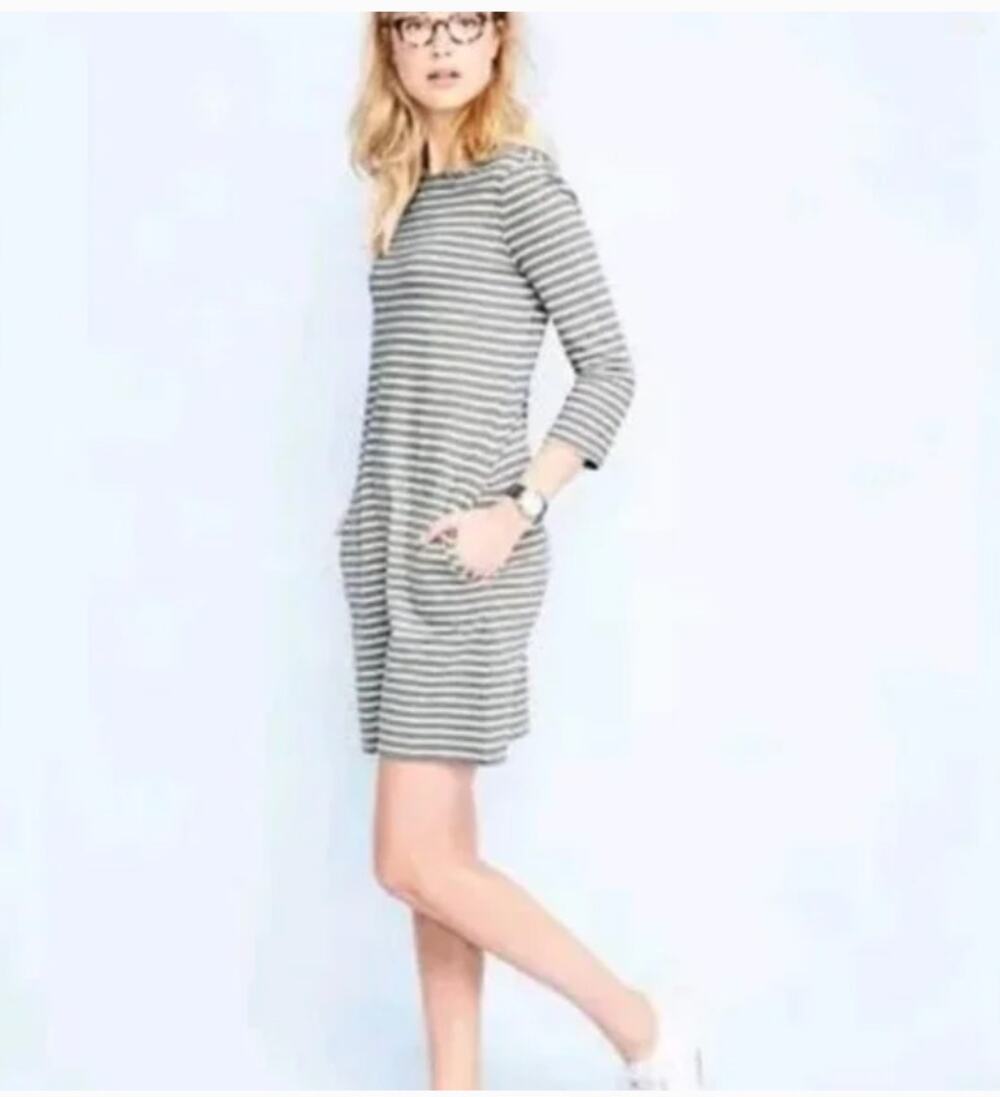 GARNET HILL Navy Blue White Stripe Midi Dress 16